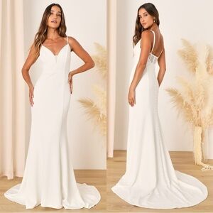 Size S - Lulus‎ Confident Romance White Plunge Sleeveless Maxi Dress